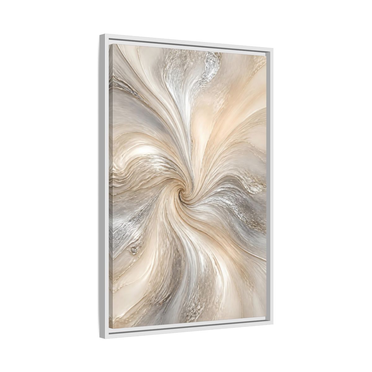Side Mockup 10. Abstract Abstract Swirl Cream Gray Abstract shown as stretched canvas wall art
