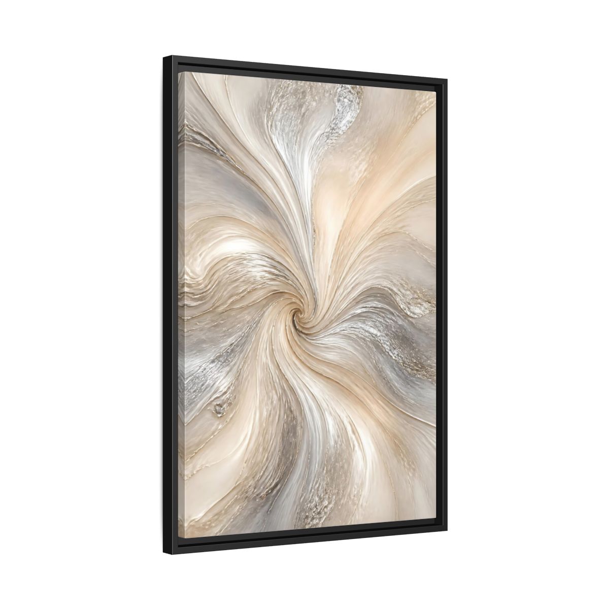 Side Mockup 14. Abstract Abstract Swirl Cream Gray Abstract shown as stretched canvas wall art