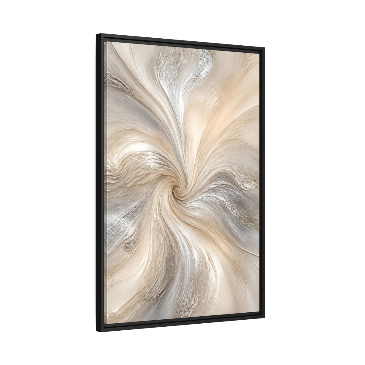 Side Mockup 13. Abstract Abstract Swirl Cream Gray Abstract shown as stretched canvas wall art