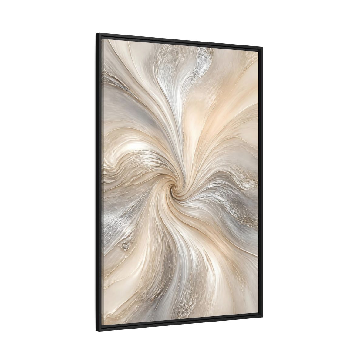 Side Mockup 12. Abstract Abstract Swirl Cream Gray Abstract shown as stretched canvas wall art