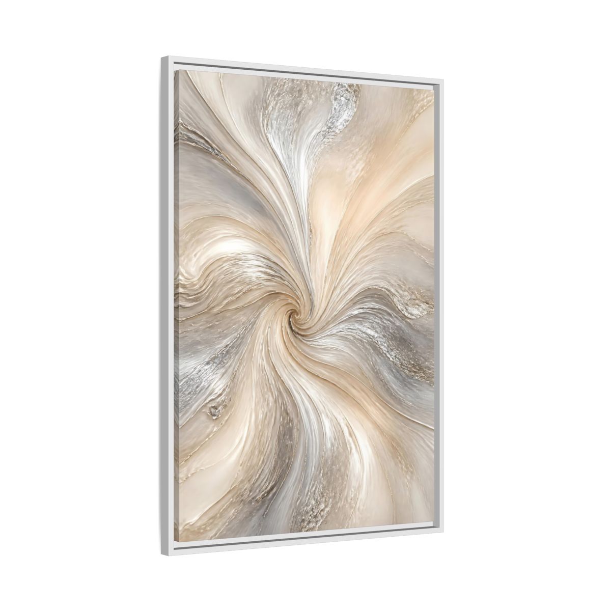 Side Mockup 9. Abstract Abstract Swirl Cream Gray Abstract shown as stretched canvas wall art