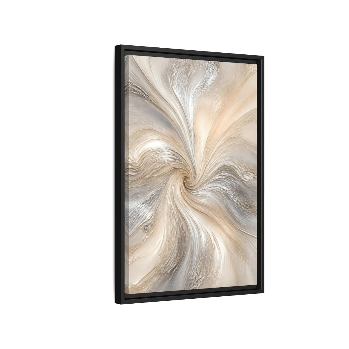 Side Mockup 3. Abstract Abstract Swirl Cream Gray Abstract shown as stretched canvas wall art