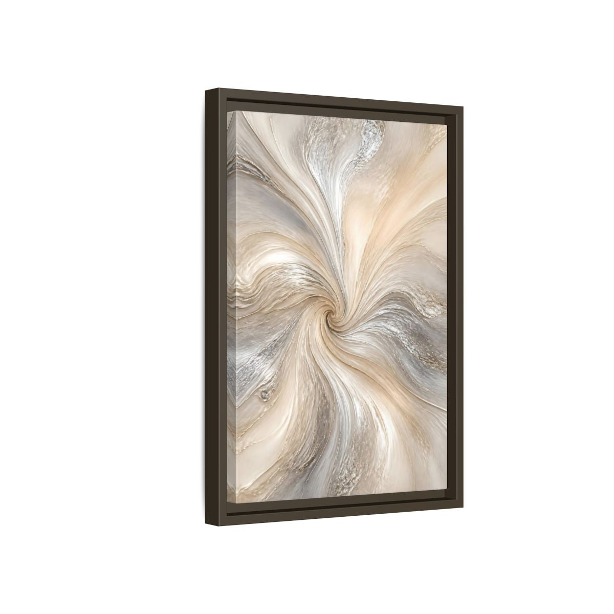Side Mockup 5. Abstract Abstract Swirl Cream Gray Abstract shown as stretched canvas wall art