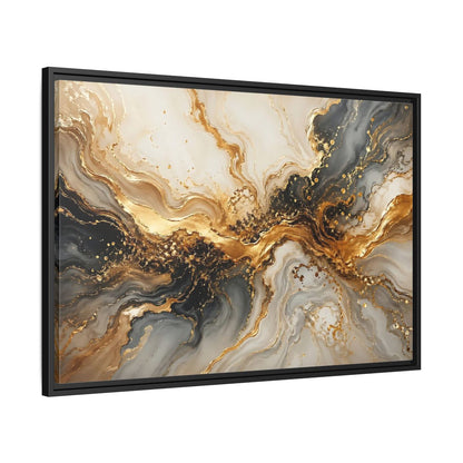 Side Mockup 13. Abstract Abstract Swirl Gold And Black shown as stretched canvas wall art