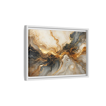 Side Mockup 4. Abstract Abstract Swirl Gold And Black shown as stretched canvas wall art