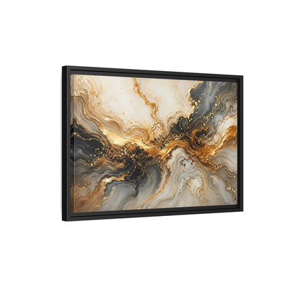 Side Mockup 3. Abstract Abstract Swirl Gold And Black shown as stretched canvas wall art