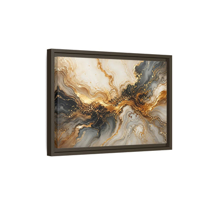 Side Mockup 5. Abstract Abstract Swirl Gold And Black shown as stretched canvas wall art
