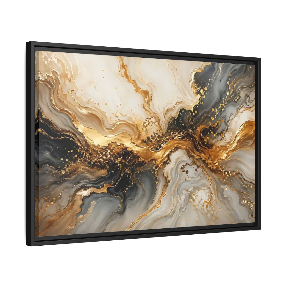 Side Mockup 14. Abstract Abstract Swirl Gold And Black shown as stretched canvas wall art