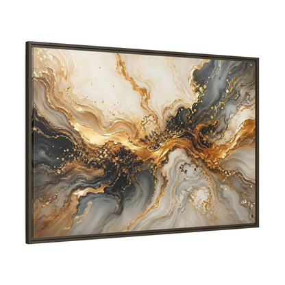 Side Mockup 8. Abstract Abstract Swirl Gold And Black shown as stretched canvas wall art