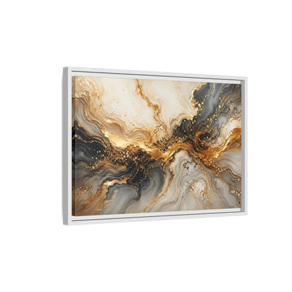 Side Mockup 1. Abstract Abstract Swirl Gold And Black shown as stretched canvas wall art