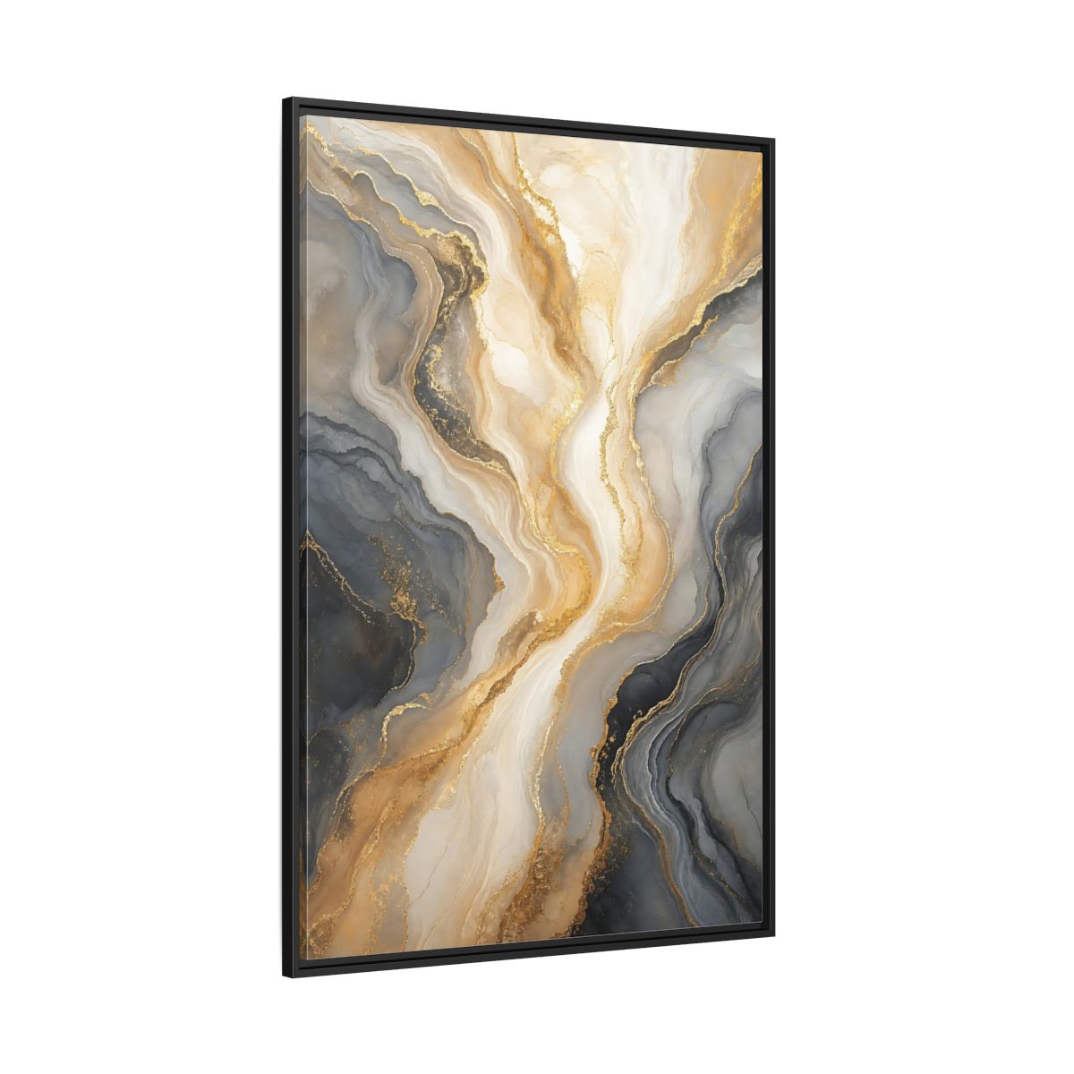 Side Mockup 12. Abstract Abstract Swirl Gray Gold Marble shown as stretched canvas wall art