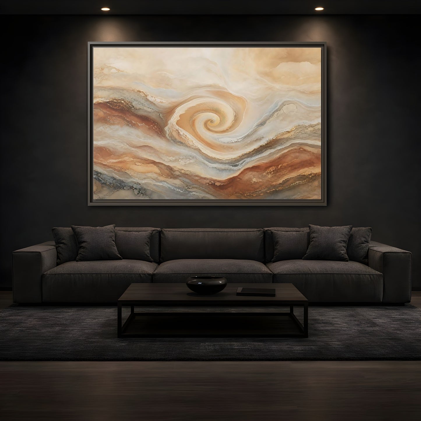 Mockup 3. Abstract Swirl Pattern Warm Swirl Abstract shown as stretched canvas wall art