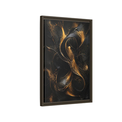 Side Mockup 2. Abstract Abstract Swirls Black And Gold Abstract shown as stretched canvas wall art