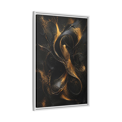 Side Mockup 10. Abstract Abstract Swirls Black And Gold Abstract shown as stretched canvas wall art