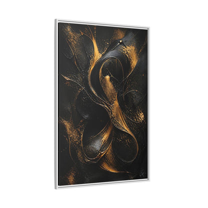 Side Mockup 7. Abstract Abstract Swirls Black And Gold Abstract shown as stretched canvas wall art