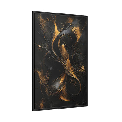 Side Mockup 12. Abstract Abstract Swirls Black And Gold Abstract shown as stretched canvas wall art