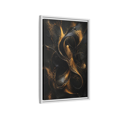 Side Mockup 1. Abstract Abstract Swirls Black And Gold Abstract shown as stretched canvas wall art
