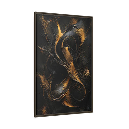 Side Mockup 8. Abstract Abstract Swirls Black And Gold Abstract shown as stretched canvas wall art