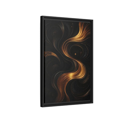 Side Mockup 3. Abstract Abstract Swirls Black And Gold Abstract shown as stretched canvas wall art
