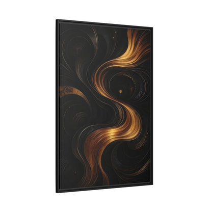 Side Mockup 12. Abstract Abstract Swirls Black And Gold Abstract shown as stretched canvas wall art