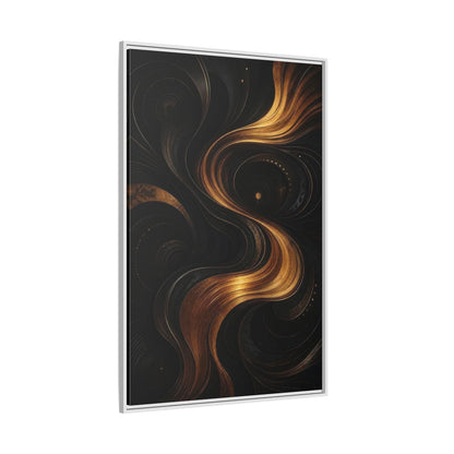 Side Mockup 7. Abstract Abstract Swirls Black And Gold Abstract shown as stretched canvas wall art