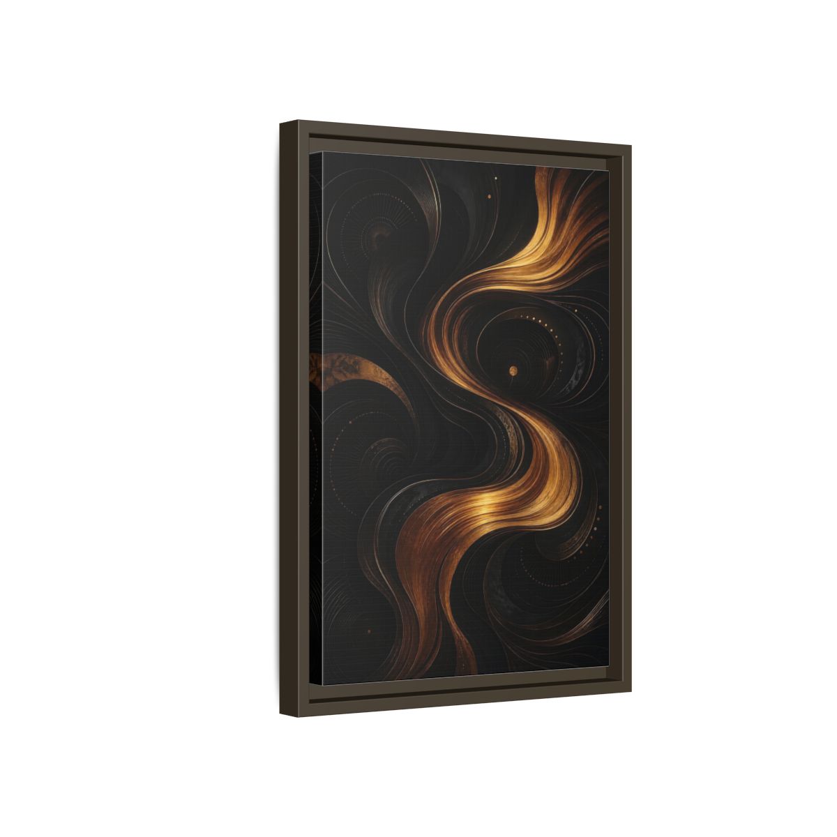 Side Mockup 5. Abstract Abstract Swirls Black And Gold Abstract shown as stretched canvas wall art