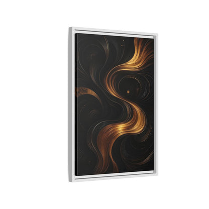 Side Mockup 1. Abstract Abstract Swirls Black And Gold Abstract shown as stretched canvas wall art