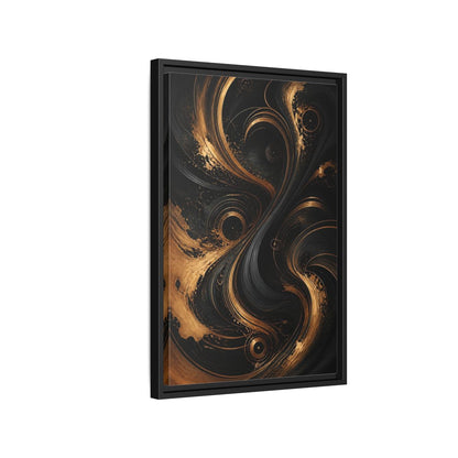 Side Mockup 3. Abstract Abstract Swirls Black And Gold Abstract shown as stretched canvas wall art
