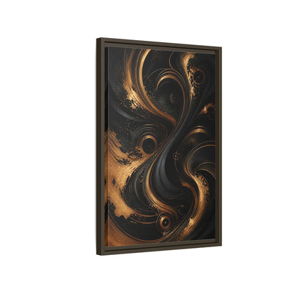 Side Mockup 2. Abstract Abstract Swirls Black And Gold Abstract shown as stretched canvas wall art