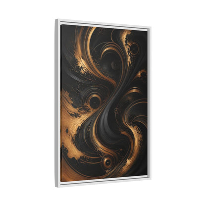 Side Mockup 10. Abstract Abstract Swirls Black And Gold Abstract shown as stretched canvas wall art