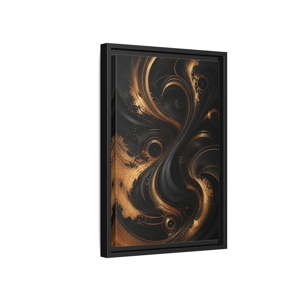 Side Mockup 6. Abstract Abstract Swirls Black And Gold Abstract shown as stretched canvas wall art