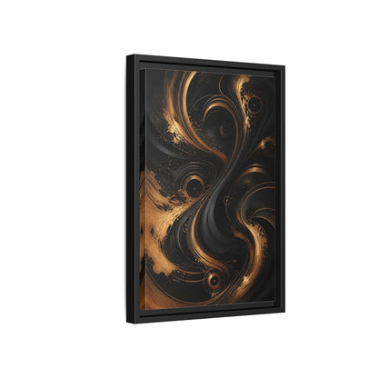 Side Mockup 6. Abstract Abstract Swirls Black And Gold Abstract shown as stretched canvas wall art