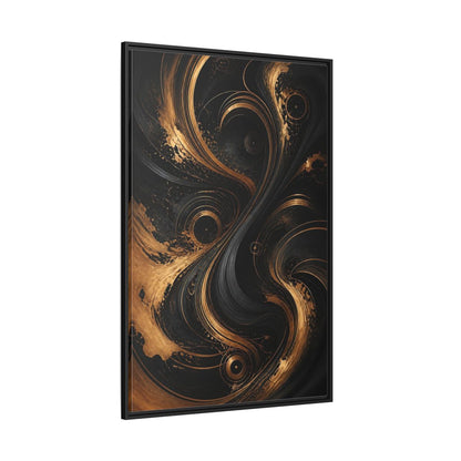 Side Mockup 12. Abstract Abstract Swirls Black And Gold Abstract shown as stretched canvas wall art
