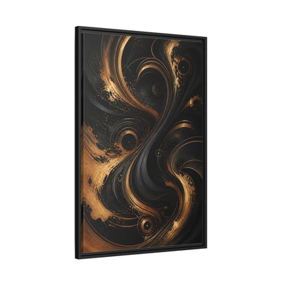 Side Mockup 13. Abstract Abstract Swirls Black And Gold Abstract shown as stretched canvas wall art