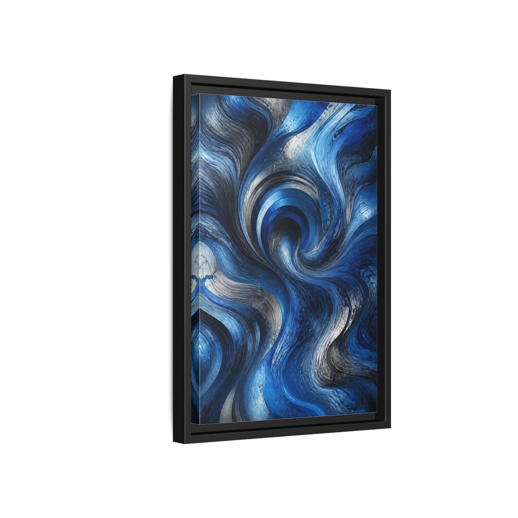 Side Mockup 6. Abstract Abstract Swirls Blue Silver Swirls shown as stretched canvas wall art