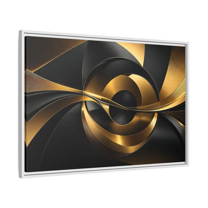 Side Mockup 9. Abstract Abstract Swirls Gold And Black shown as stretched canvas wall art