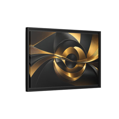 Side Mockup 3. Abstract Abstract Swirls Gold And Black shown as stretched canvas wall art