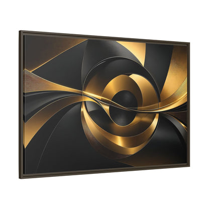 Side Mockup 8. Abstract Abstract Swirls Gold And Black shown as stretched canvas wall art