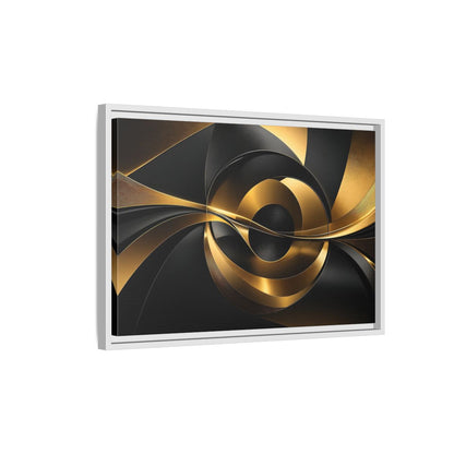 Side Mockup 1. Abstract Abstract Swirls Gold And Black shown as stretched canvas wall art