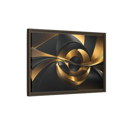 Side Mockup 2. Abstract Abstract Swirls Gold And Black shown as stretched canvas wall art