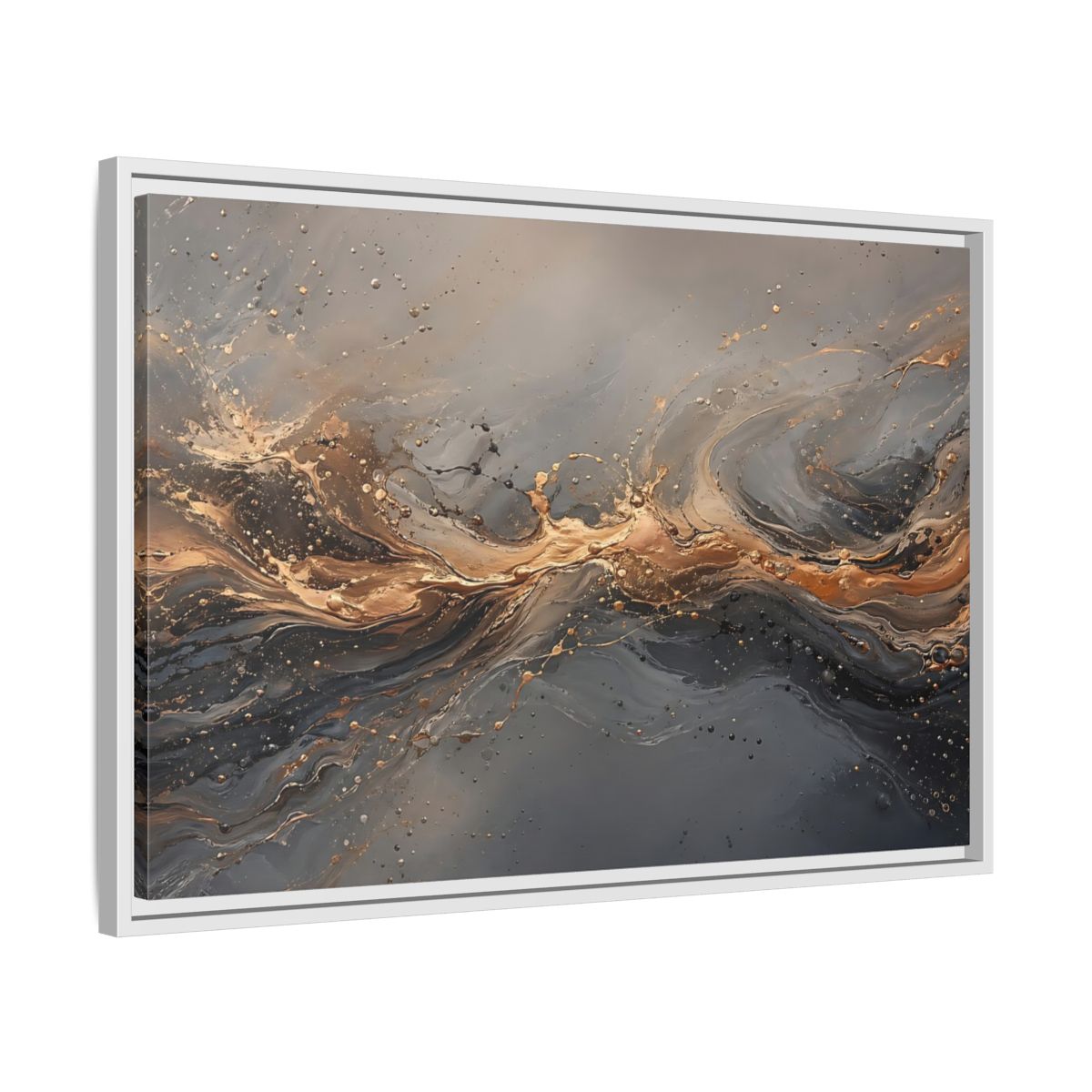 Side Mockup 10. Abstract Abstract Swirls Gold And Gray shown as stretched canvas wall art