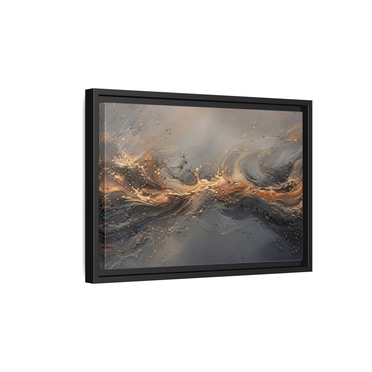 Side Mockup 6. Abstract Abstract Swirls Gold And Gray shown as stretched canvas wall art