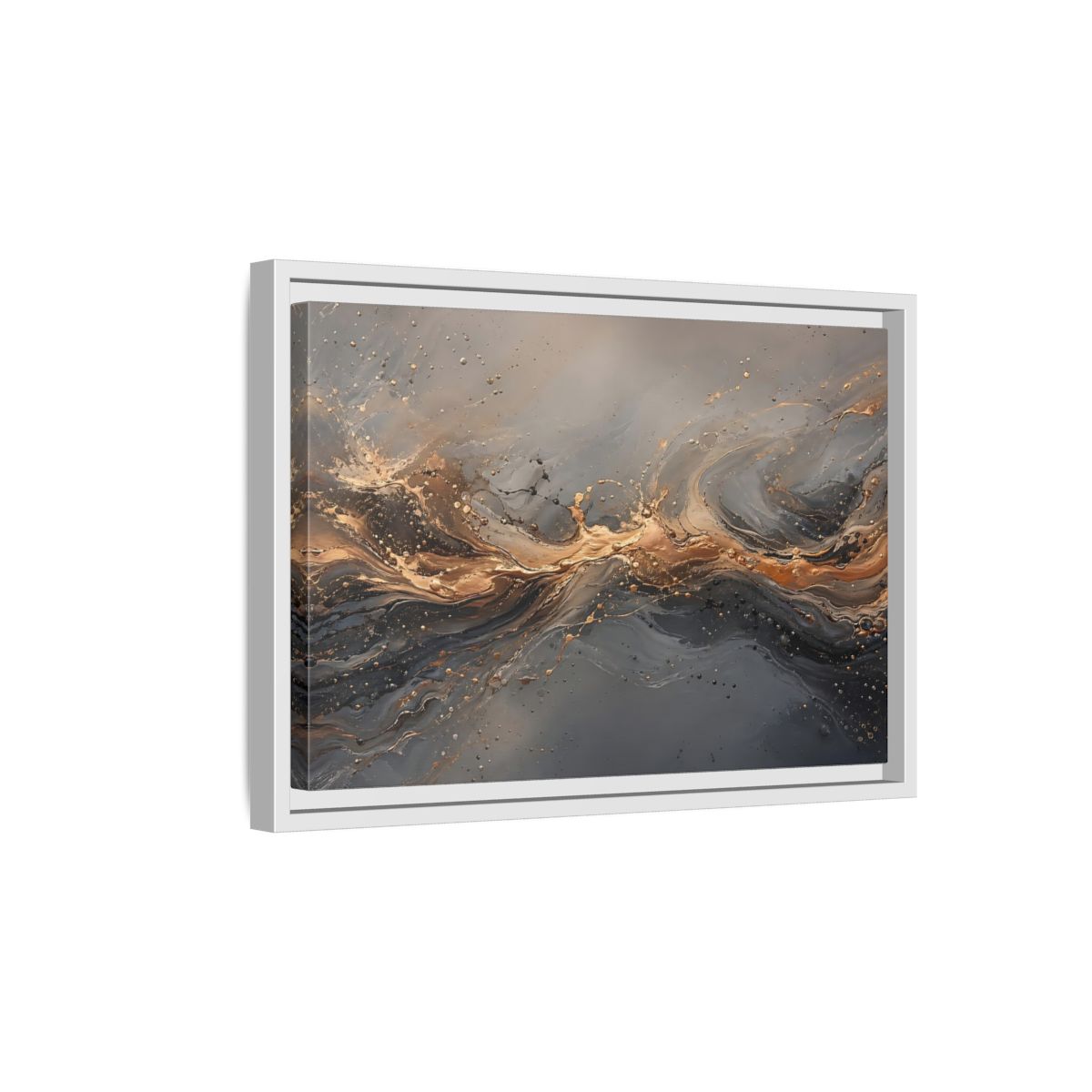 Side Mockup 4. Abstract Abstract Swirls Gold And Gray shown as stretched canvas wall art