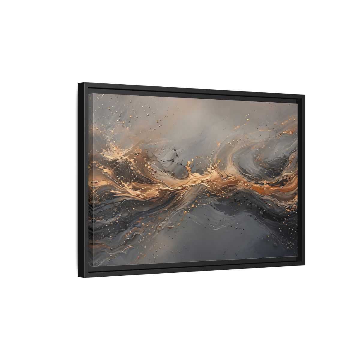 Side Mockup 3. Abstract Abstract Swirls Gold And Gray shown as stretched canvas wall art