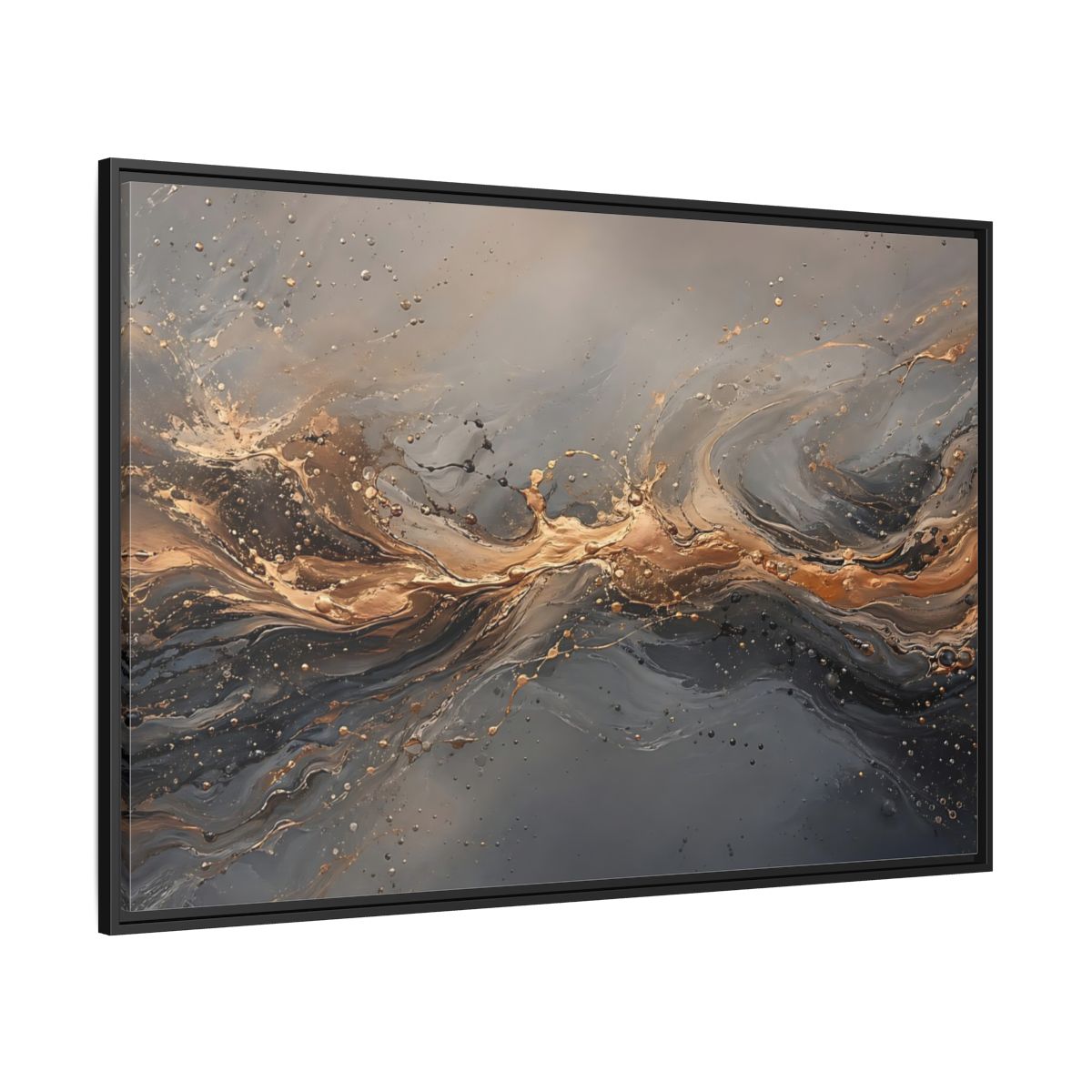 Side Mockup 12. Abstract Abstract Swirls Gold And Gray shown as stretched canvas wall art