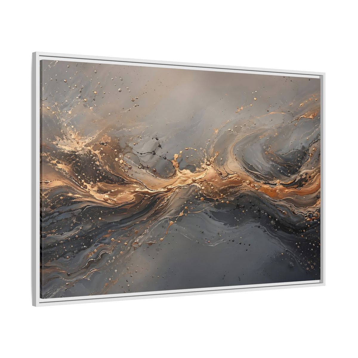 Side Mockup 7. Abstract Abstract Swirls Gold And Gray shown as stretched canvas wall art