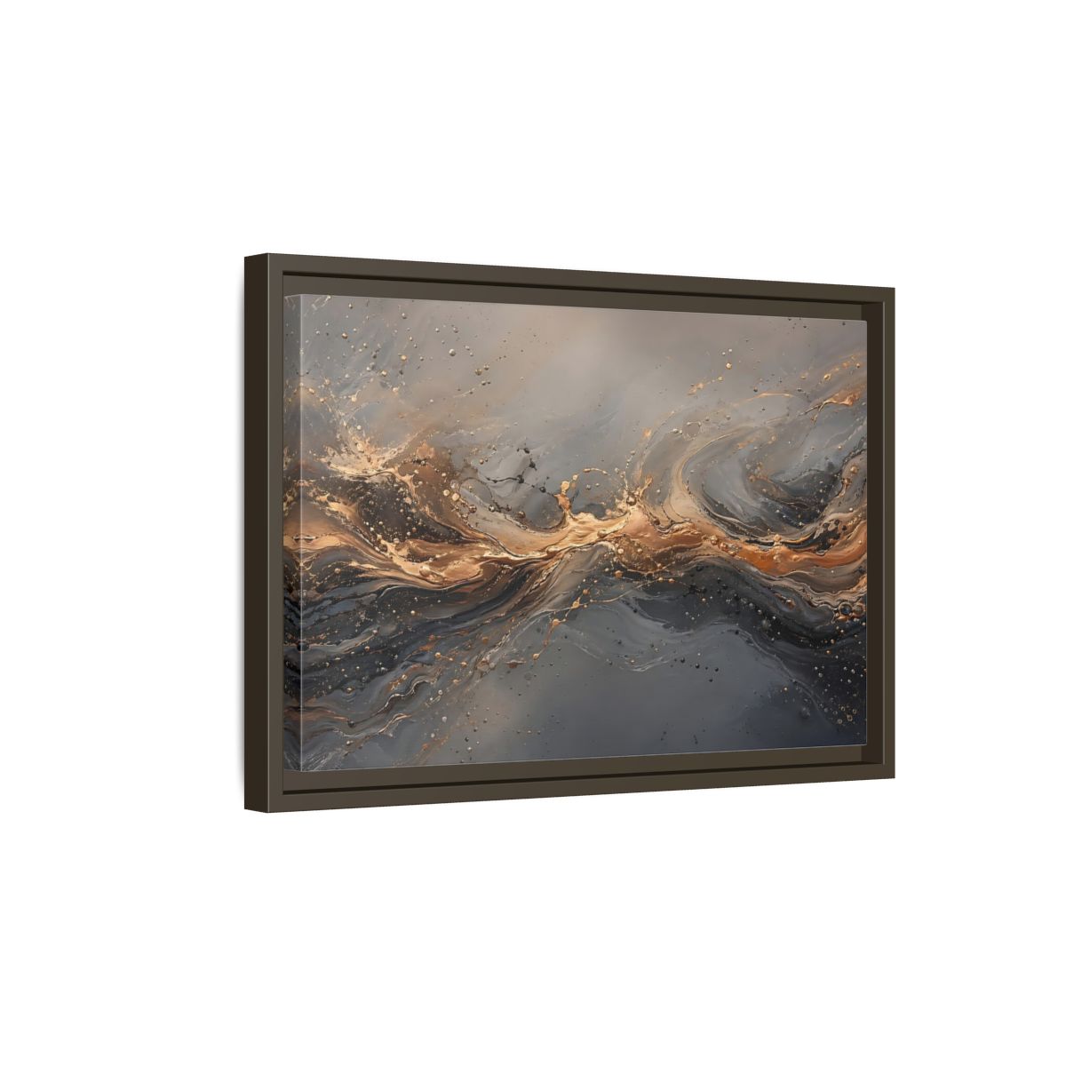Side Mockup 5. Abstract Abstract Swirls Gold And Gray shown as stretched canvas wall art