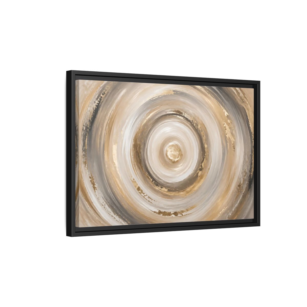 Side Mockup 3. Abstract Abstract Swirls Gold And Grey shown as stretched canvas wall art