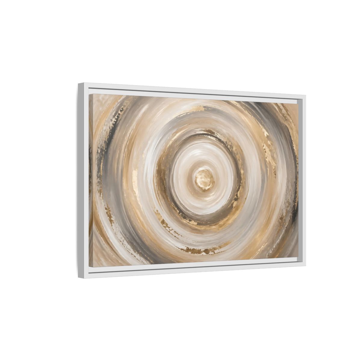 Side Mockup 1. Abstract Abstract Swirls Gold And Grey shown as stretched canvas wall art
