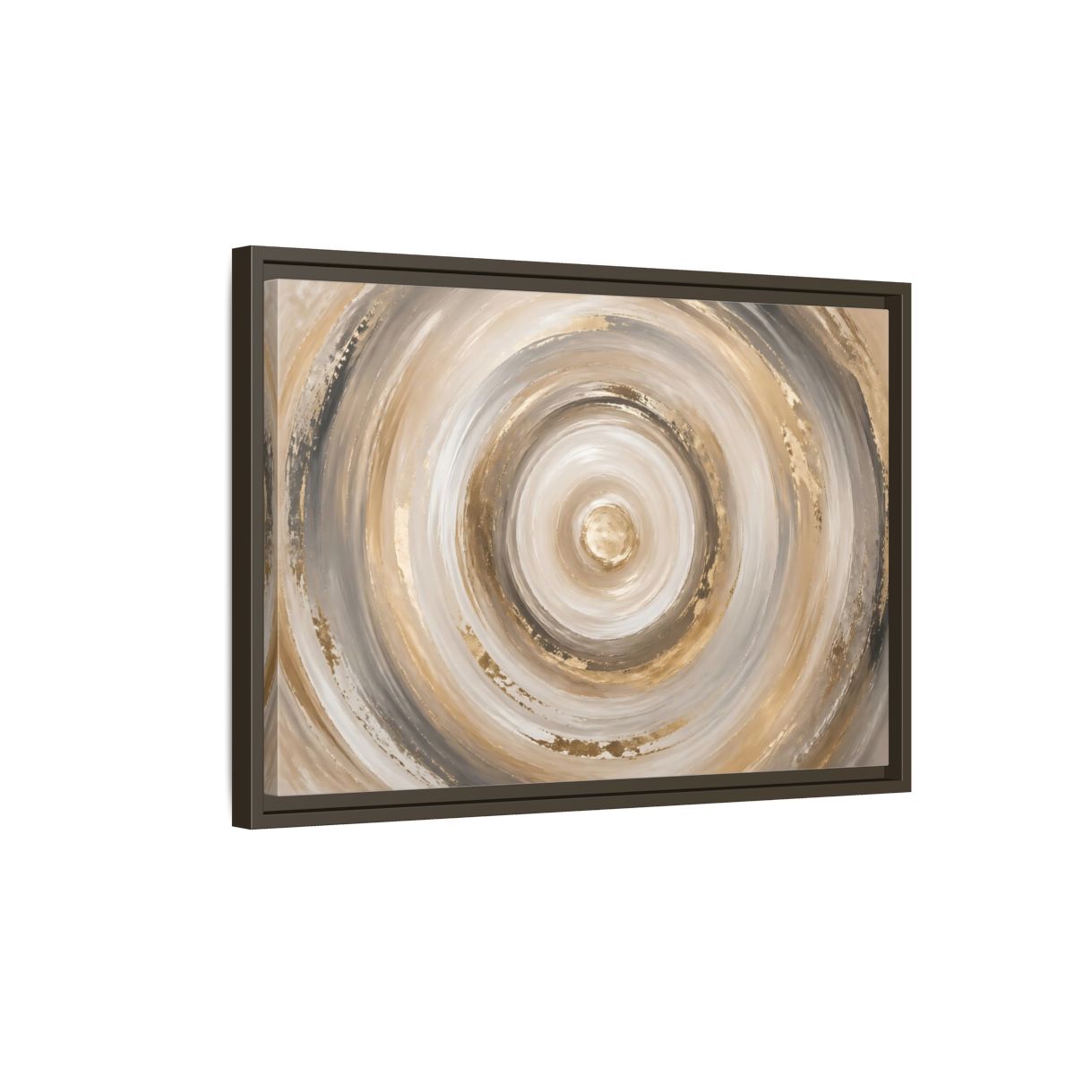Side Mockup 2. Abstract Abstract Swirls Gold And Grey shown as stretched canvas wall art